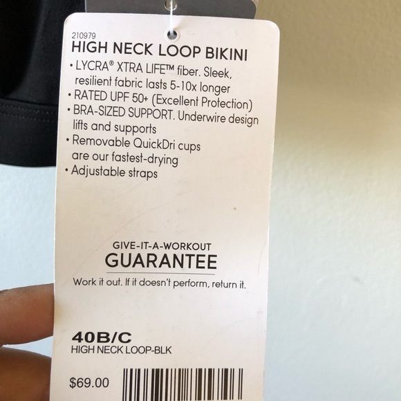Athleta Black High Neck Loop Bikini Top 40 B/C - Picture 6 of 11